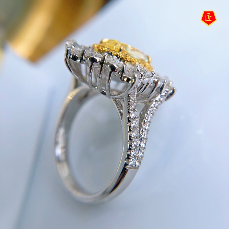 [Ready Stock]Luxury Elegant Yellow Diamond Colored Gems Ring