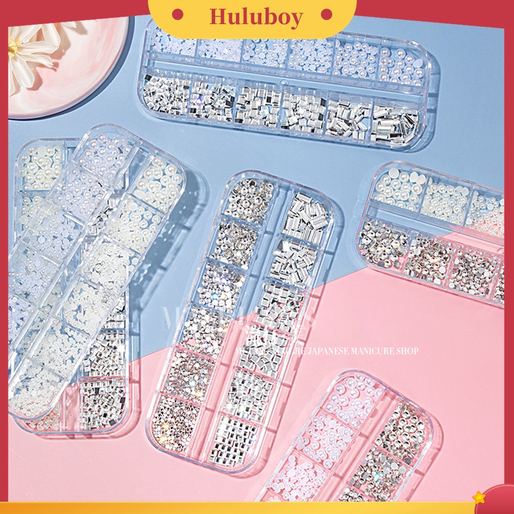 Huluboy Huluboy♡ 12 Grid / Kotak Berlian Imitasi Glitters 3D Bentuk Bulat Untuk Dekorasi Nail Art