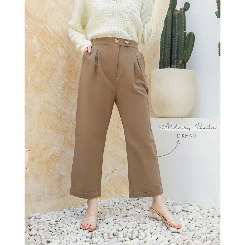 Celana Kulot Linen Highwaist Premium 2240 side button-cullote pants|Celana kulot Wanita