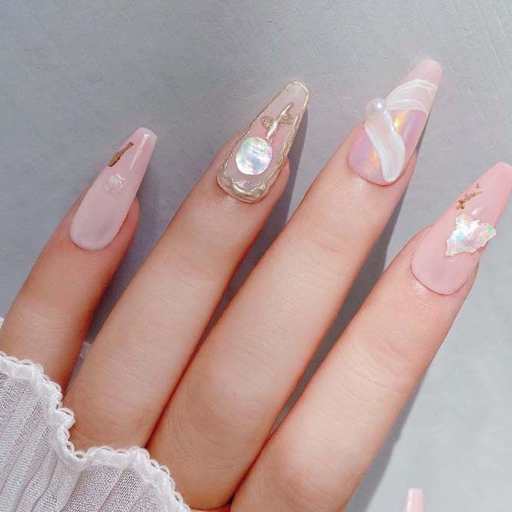 Agustin 3D Nail Art Dekorasi Warna-Warni Tidak Teratur Kuku Payet Manikur Aksesoris Tekstur Kerang Laut Alami Abalone Hiasan Kuku