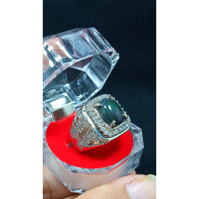 CINCIN PRIA BATU KALIMAYA BLACK OPAL IKATAN PERAK BANGKOK 926 ASLI NATURAL