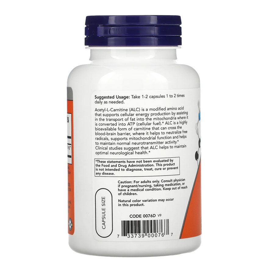 Now Foods Acetyl L Carnitine 500 mg 100 Veg Now Carnitine Otak Saraf