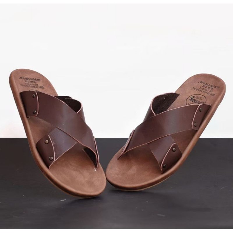 XMIN BLACK Sandal pria kulit asli cevany original handmade sandal jepit kulit pria bisa COD