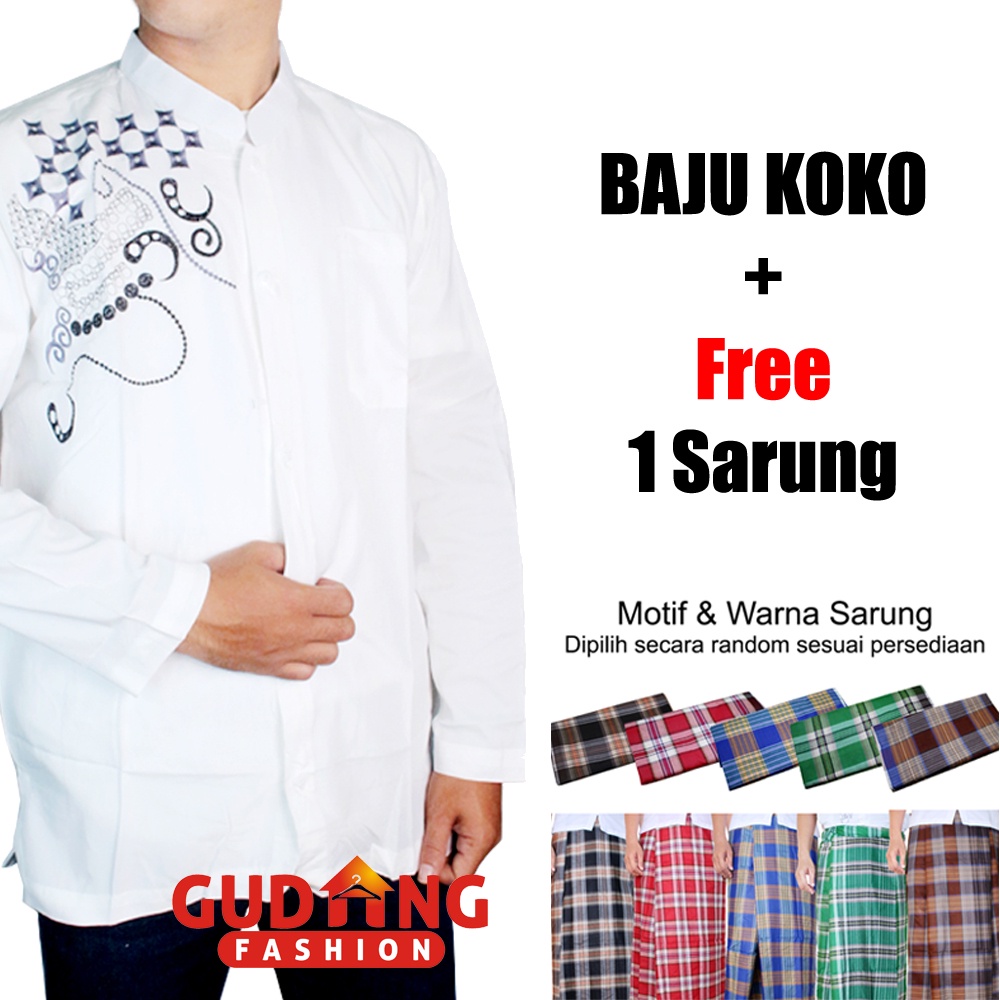 Kemeja Koko Panjang Polos Kerah Shanghai Free Sarung (Banyak Pilihan Warna)