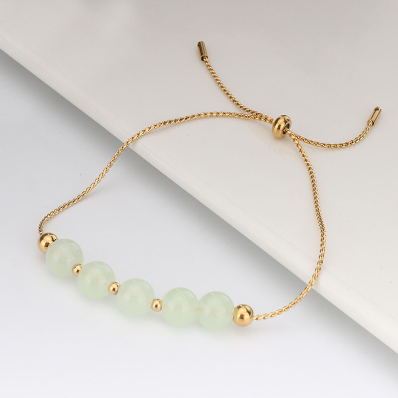 Gelang Tangan Manik-Manik Batu Jade Hetian Natural Adjustable Untuk Wanita ACKER