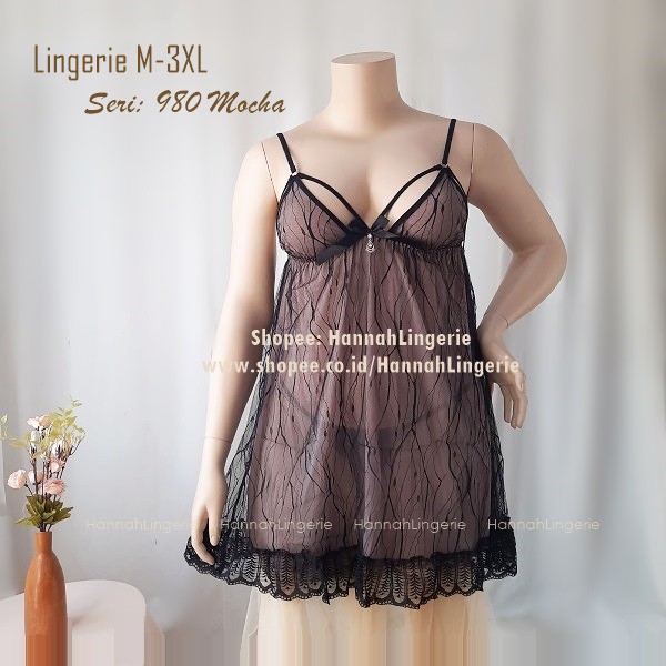 M L XL XXL 3XL BigSize Premium Halus Hannah Lingerie Sexy Baju Tidur Seksi Transparan Hot Cantik 980