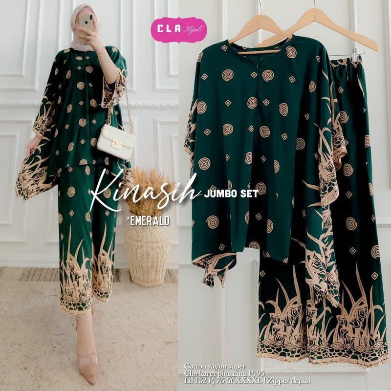 Kinasih Set Jumbo - One Set Jumbo Katun Rayon Tidie Premium Busui Setelan Wanita Waka Waka Set Celana Panjang Bigsize LD 140 cm