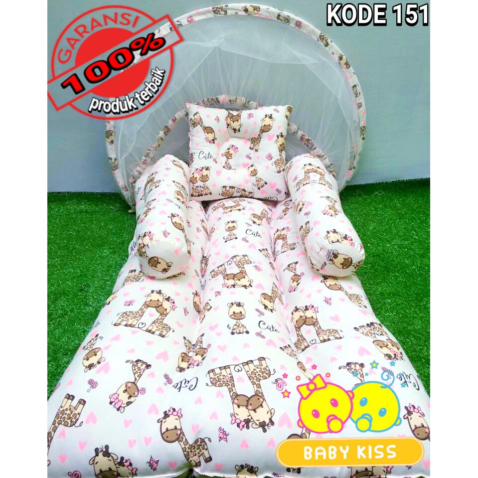 Kasur Bayi Lipat Kelambu set Lucu Jerapah New | Tempat Tidur Bayi Baru Lahir | Perlengkapan Bayi new