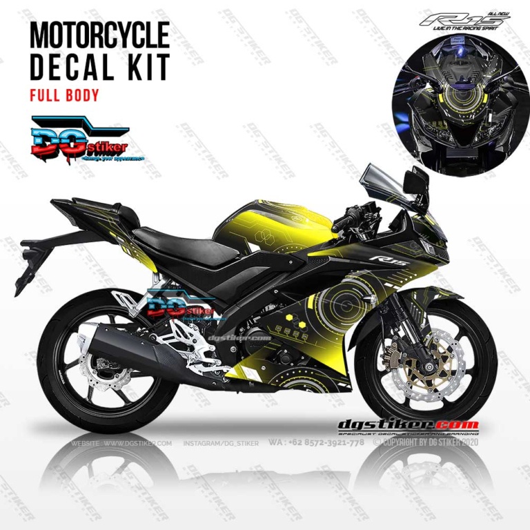 Decal Striping R15 V3 Hitam Kuning Hitech DG Stiker