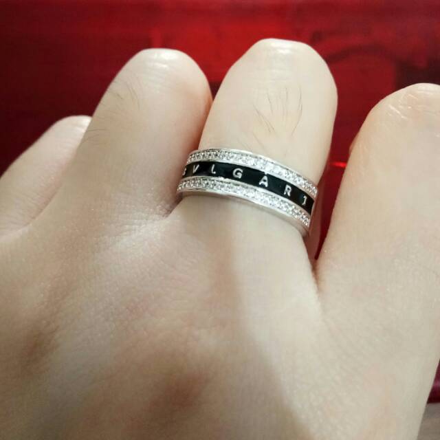 Promo Cincin Bvlgari Swarovski Hitam Mix Gold Emas Anti Karat Kilat Perhiasan Korea Adc Hfs Tgb Haha
