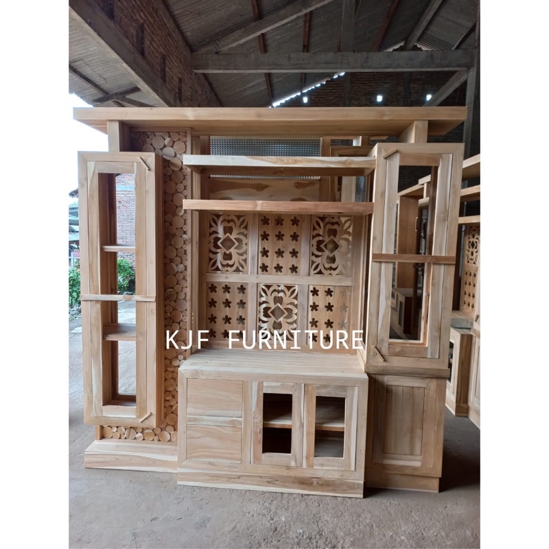 lemari tv partisi sekat ruangan 2 muka minimalis