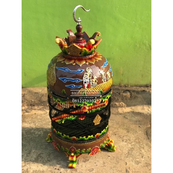 sangkar burung perkutut motif wayang ukiran cukit