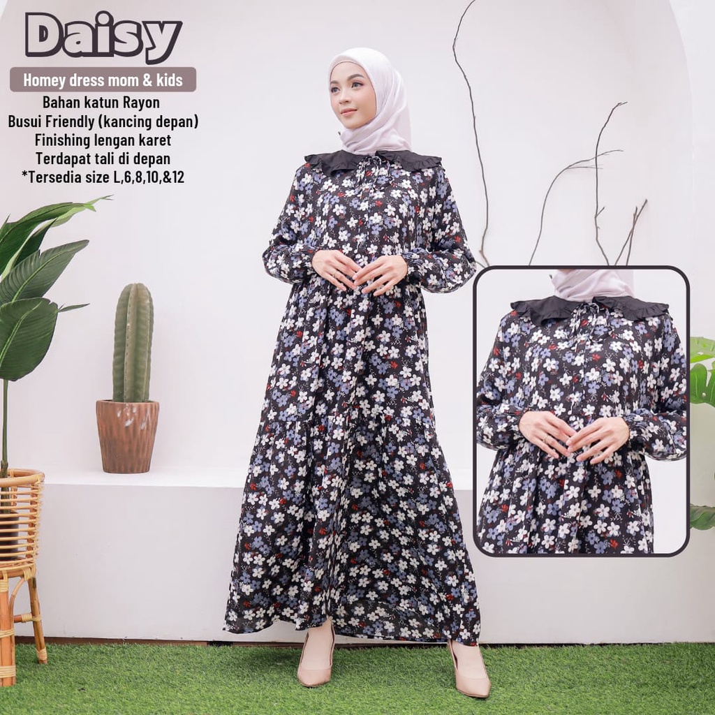 New_Gamis Dewasa Jumbo/Homey Dress Daisy Couple mom &amp; kids_Bahan Katun Rayon Premium-Motif Bunga-Nyaman Dipakai