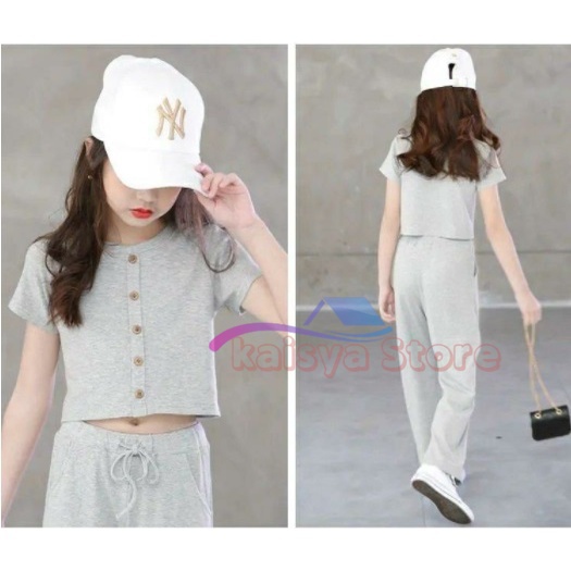 KSY Sporty set / Setelan baju anak sporty IMPORT MURAH CROP POLOS BLACKWHITE / SETELAN BAJU ANAK KOR