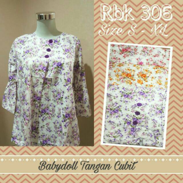 BAJU ATASAN WANITA BLOUSE BABYDOLL TANGAN CUBIT KATUN JEPANG (RBK 306)