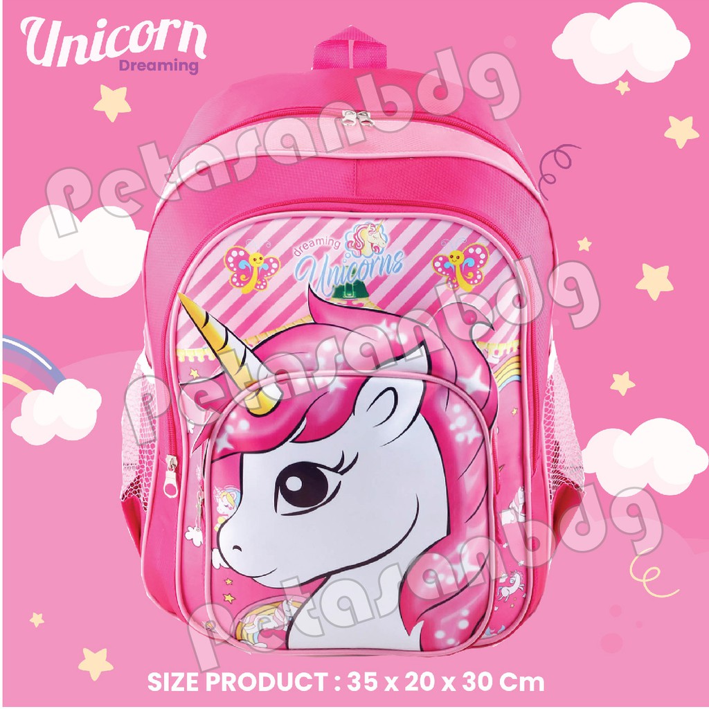 PTS - Ransel Sekolah Anak Perempuan Karakter - UNICORN - HORN 3D EFFECT - COOL BACKPACK + FREE BOTOL MINUM