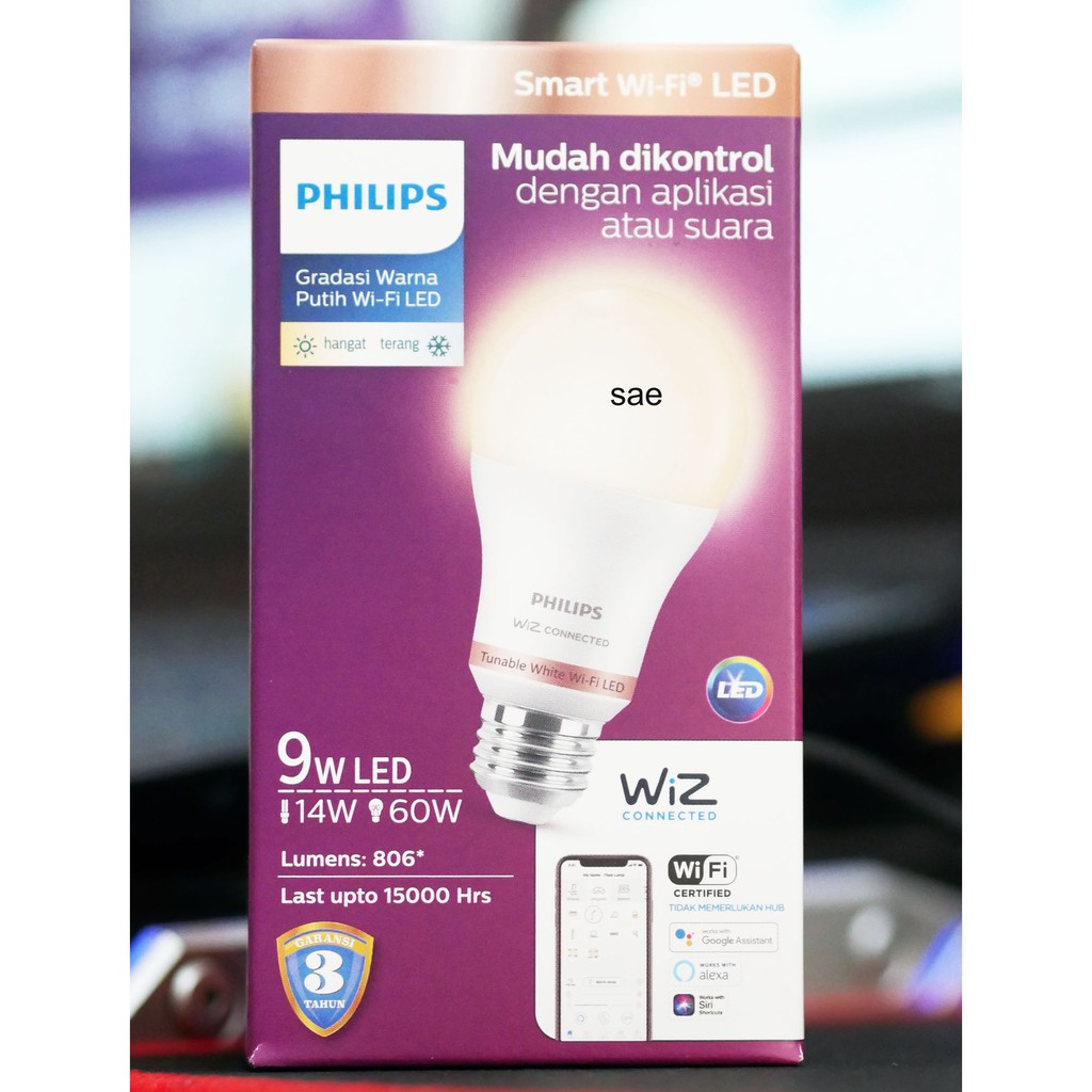 lampu smart wifi philips led 9 watt cahaya kuning putih
