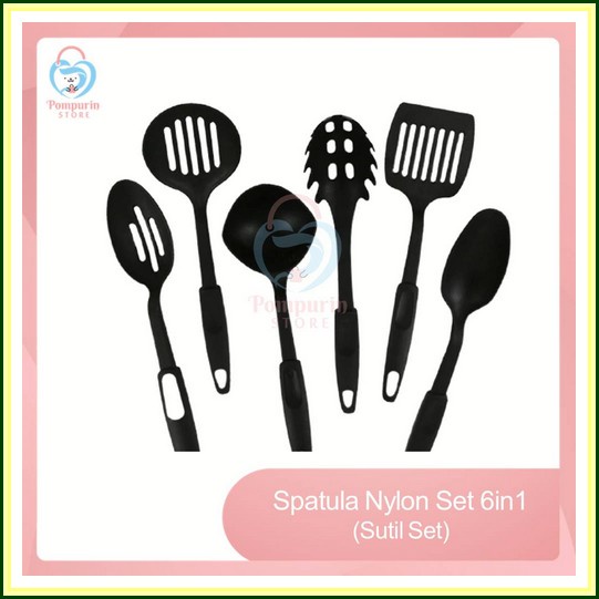 Spatula Putih Silikon Alat Masak Anti Lengket Dengan Gagang Kayu Kitch Spatula Nylon Set 6In1 Sutil