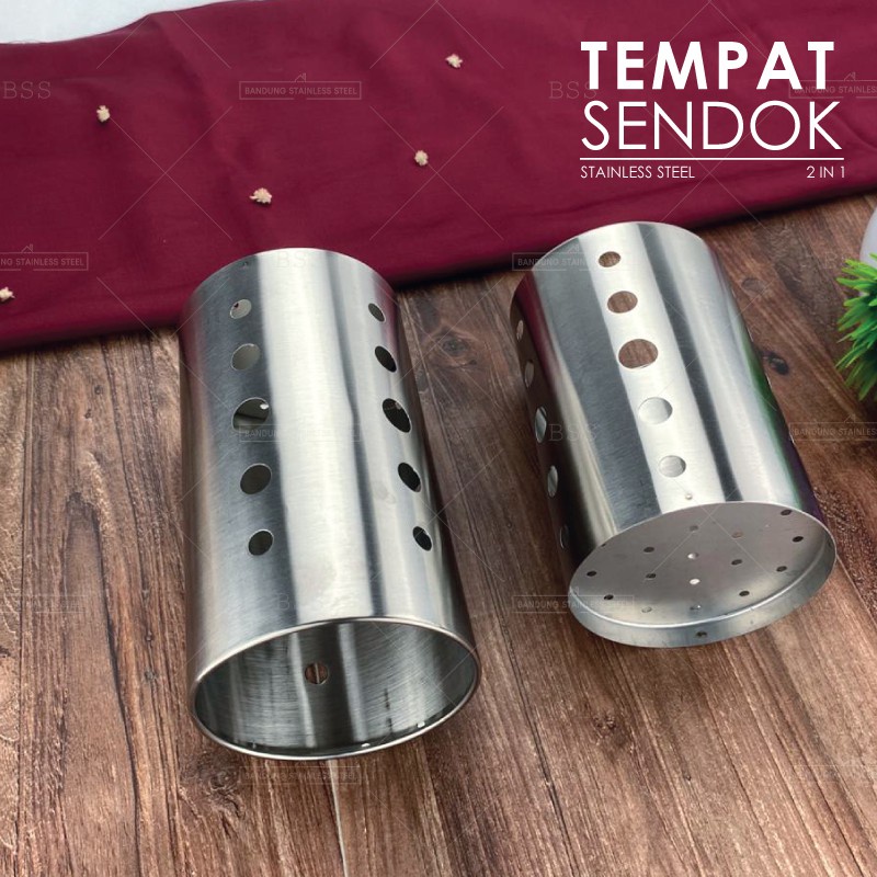 Tempat sumpit sendok sedotan set 2 in 1 stainless steel restoran