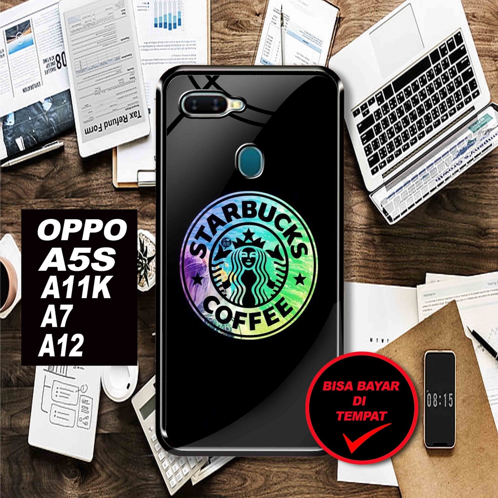 CA Case Hardcase OPPO A5S A7 A12 A11K Glossy Motif Starbucks Unik 2D Case Kilau Softcase Casing Bisa