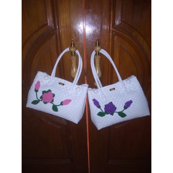 tas anyaman patty s bahan jally motif bunga rajut