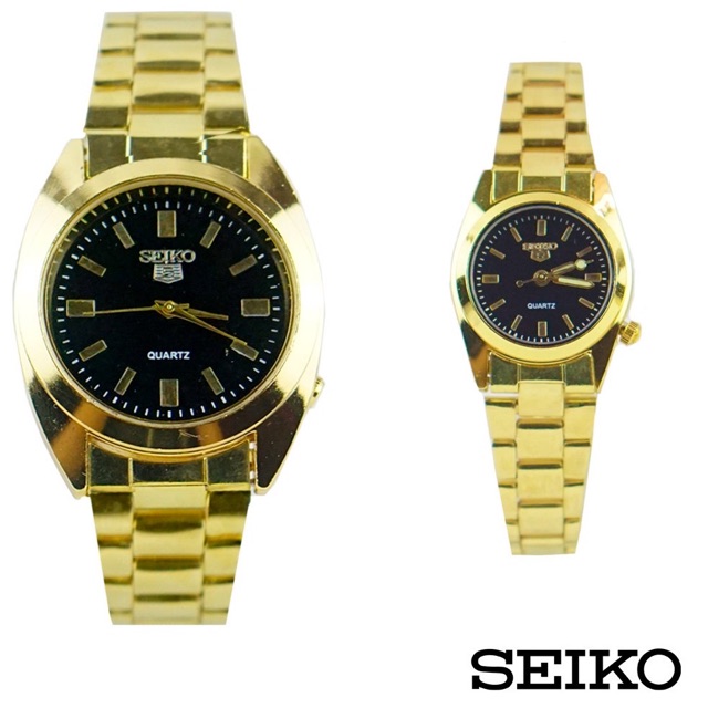 Terbaru Jam Tangan Couple Pria Wanita Seiko Tali Rantai Putih dan Gold