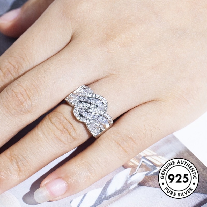 Cincin Sterling Silver 925 Hias Berlian Imitasi Mewah Elegan Untuk Wanita