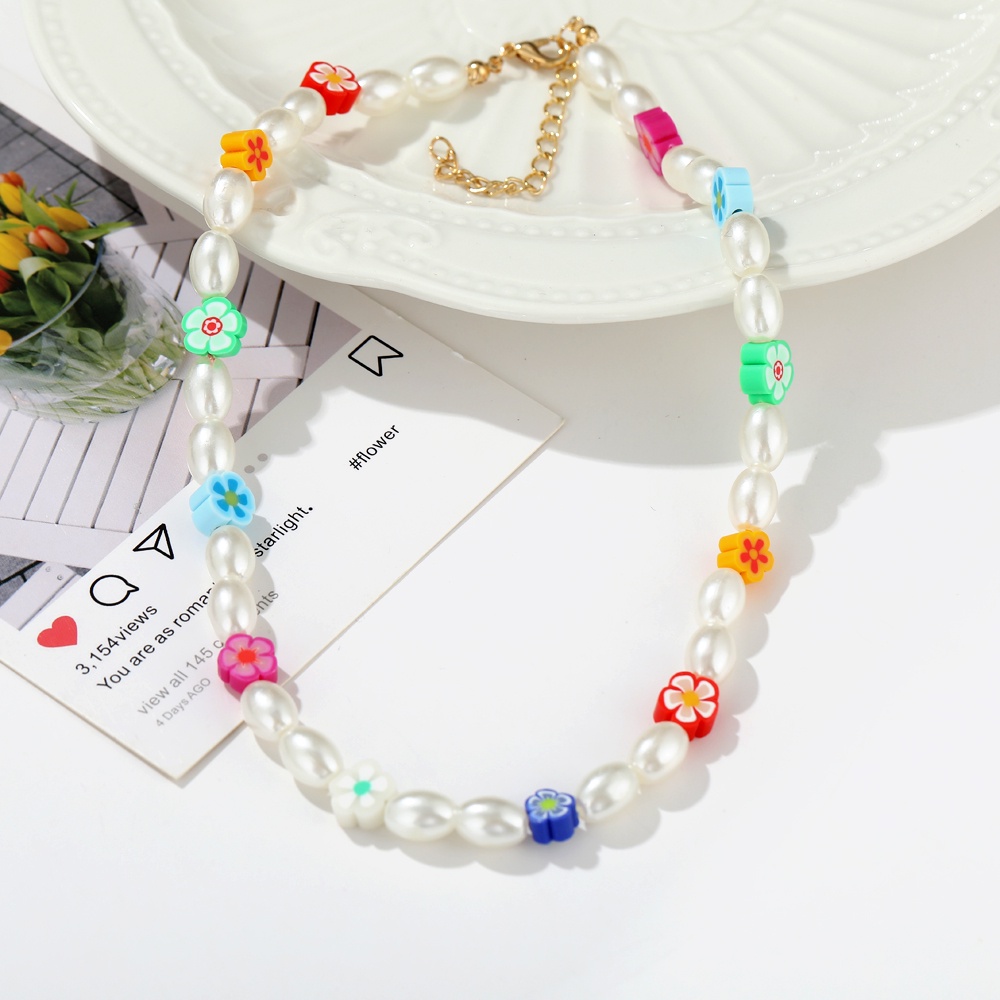 Kalung Choker Rantai Manik-Manik Mutiara Warna-Warni Untuk Wanita