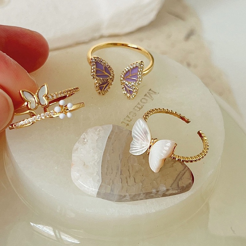 COD❤️Cincin Kupu-kupu Wanita Terbuka Pearl Butterfly Desain Niche Cincin Unik Mutiara kelas atas Fashion Korea