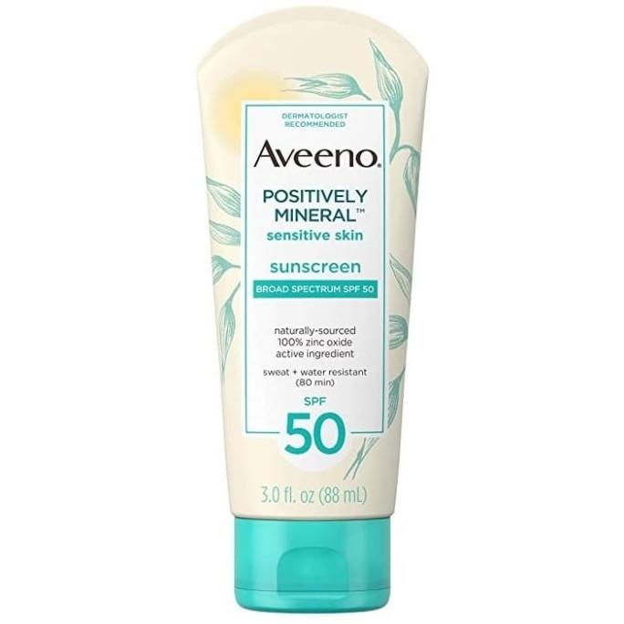 promo| Aveeno Positively Mineral Sensitive Skin Sunscreen Spf50 88ml | Sunblock Badan