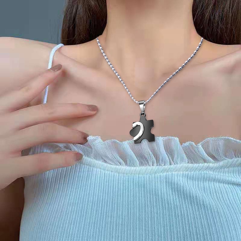 Fancyqube 1 Pasang Kalung Desain Puzzle Hati Bahan Stainless Steel Untuk Pria Dan Wanita