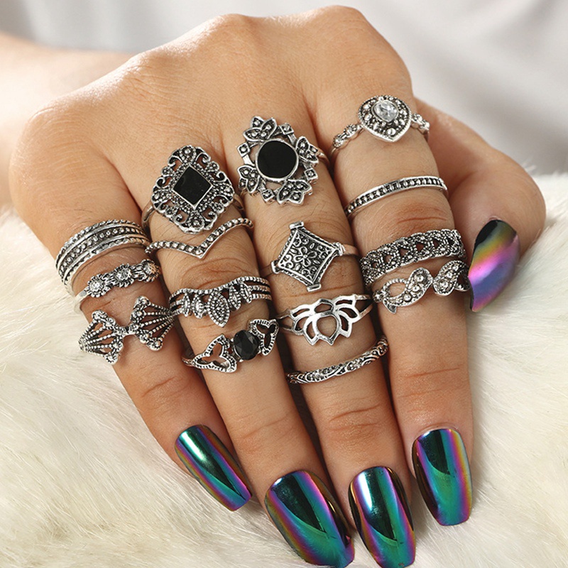 15Pcs Bohemian Punk Metal Geometry Ring Set/Fashion Wedding Party Jewelry Accessories/Hiphop Forefinger Buckle Twist Rings