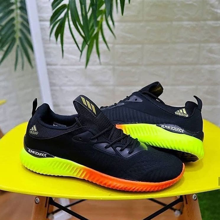 Sepatu Adidas Alphabounce Grade Original Sneakers Sport Running Black Neon Orange Kado hadiah Pria