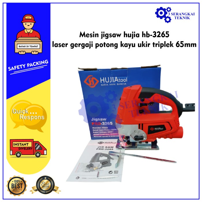 Mesin jigsaw hujia hb-3265 laser gergaji potong kayu ukir triplek 65mm