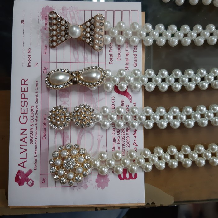 Tali Pinggang Wanita mutiara elastis motif 04 L8K4 Wanita Bisa Disesuaikan Formal Aksesoris Murah Te