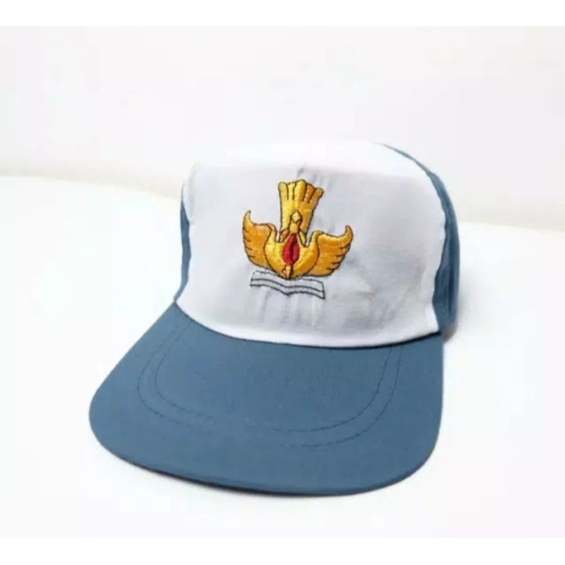 Topi sekolah SMA abu putih unisex