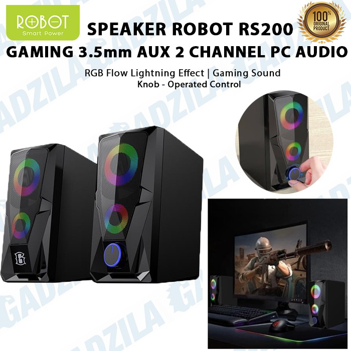 SPEAKER AKTIF ROBOT RS200 GAMING 3.5mm AUX 2 CHANNEL PC KOMPUTER AUDIO