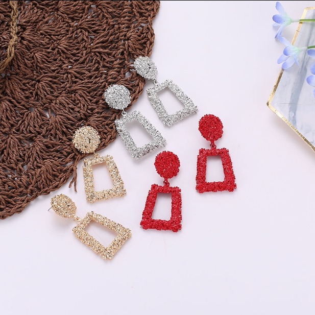 Anting Trapesium Korea Hijab Persegi Geometric Earrings Wanita Fashion Vintage Women Cantik Metal