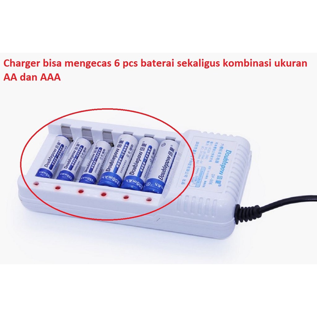 Paket charger rechargeable 6 in 1 + bonus 6 pcs baterai AA atau AAA cas isi ulang jam dinding mouse