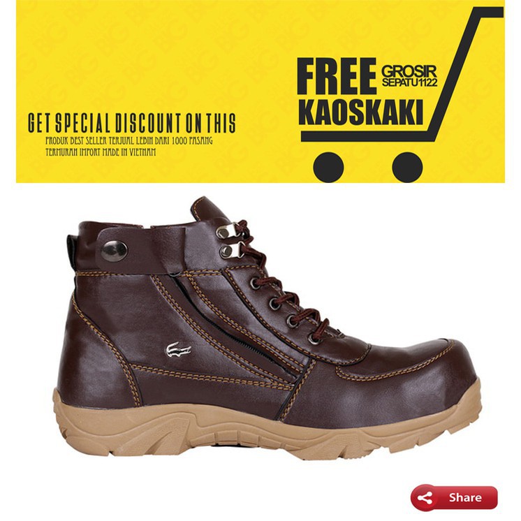 PROMO BEST SELLER Ready - promo sepatu boots pria crocodile zipper safety warna tan bata - Stock