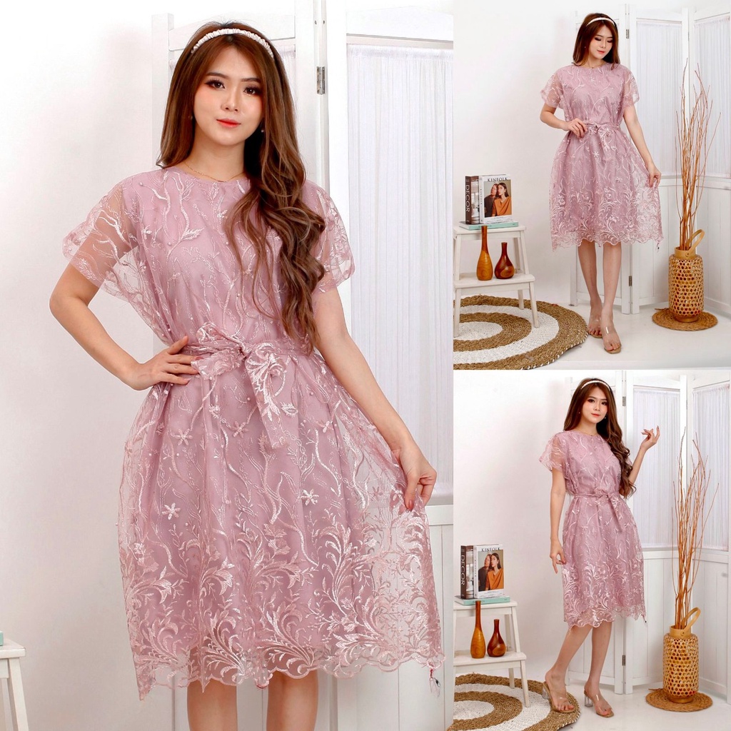 Dress Jovita Brukat Bordir Tullle Glitter Mutiara Brokat Tille Brokat Tile Dres Mewah Termurah