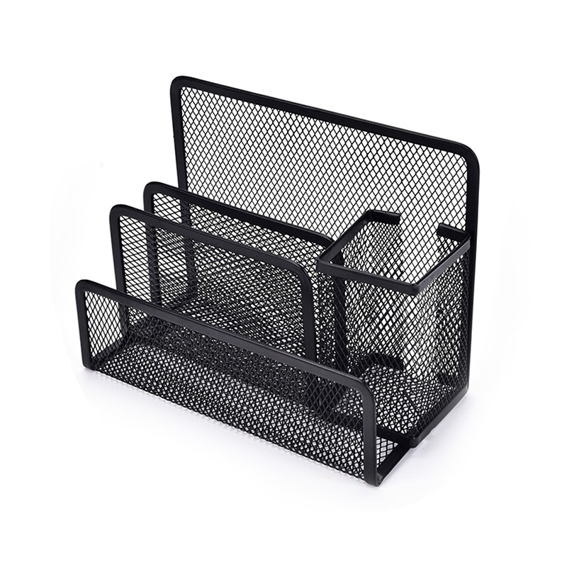 (LUCKID) 1pc Rak Organizer Mesh Hitam Holder Kertas Surat / File