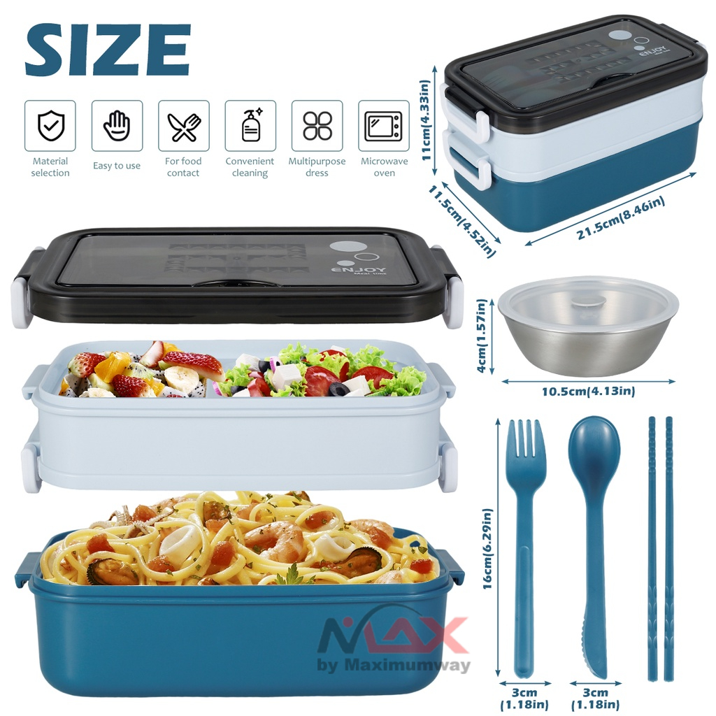 Kotak bekal makan lengkap sendok garpu mangkuk sup anti tumpah sumpit holder HP Kotak Makan Lunch box Bento Box Double Layer Soup Bowl Kotak Makan Lunch Bento Box Double Layer Soup Bowl bekal makan kantoran dan anak sekolah bawa makanan piknik