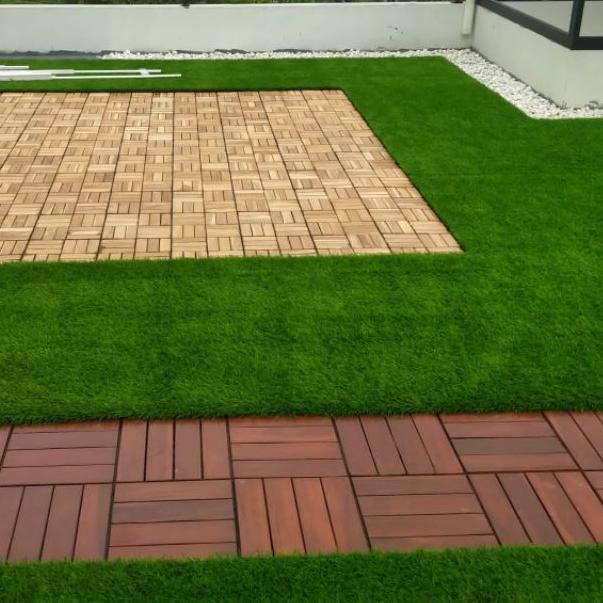 ♞ decking tile lantai kayu jati bongkar pasang 30x30 cm / runnen deck kayu ✳