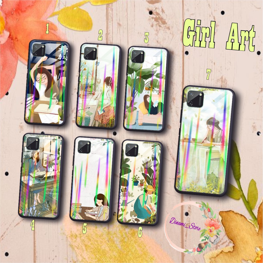 Back case glass aurora GIRL ART Oppo A3s A1k A5 A9 2020 A7 F9 A5s A31 A52 a53 A92 A37 A57 DST1683