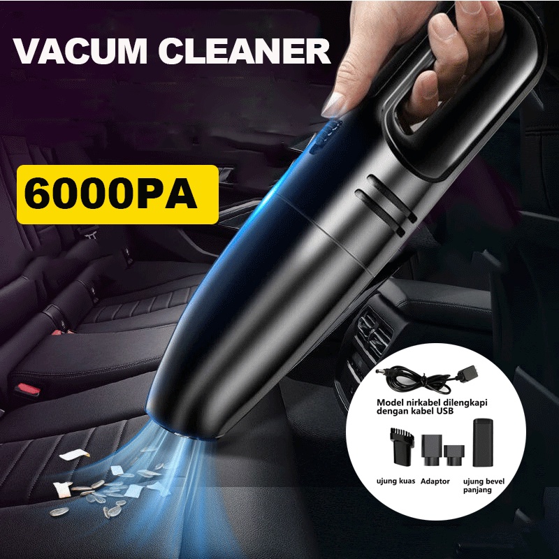 Vacuum Cleaner Mobil  Penyedot Debu vacum cleaner  Wireless 6000Pa  Ampuh Menyerap Debu Bandel /vakum cleaner/vacum cleaner