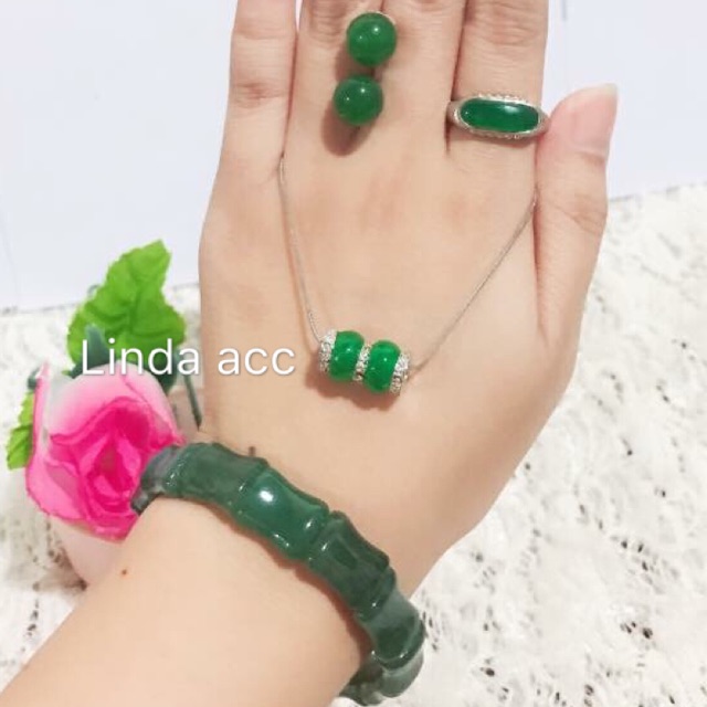 set titanium kalung giok asli warna hijo 88