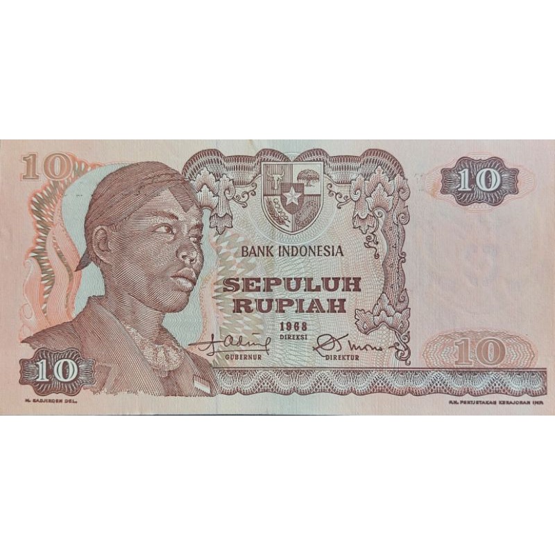 Uang Kuno Negara Indonesia Series Soedirman Sudirman 10 Rupiah Tahun 1968 Kondisi UNC -AUNC Renyah Utuh Original 100%