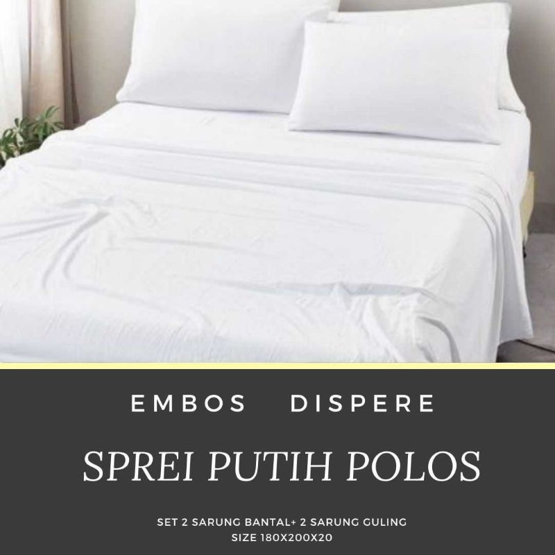 SPREI PUTIH POLOS Uk 180 160 MURAH SEPRAI EMBOS  BEDCOVER