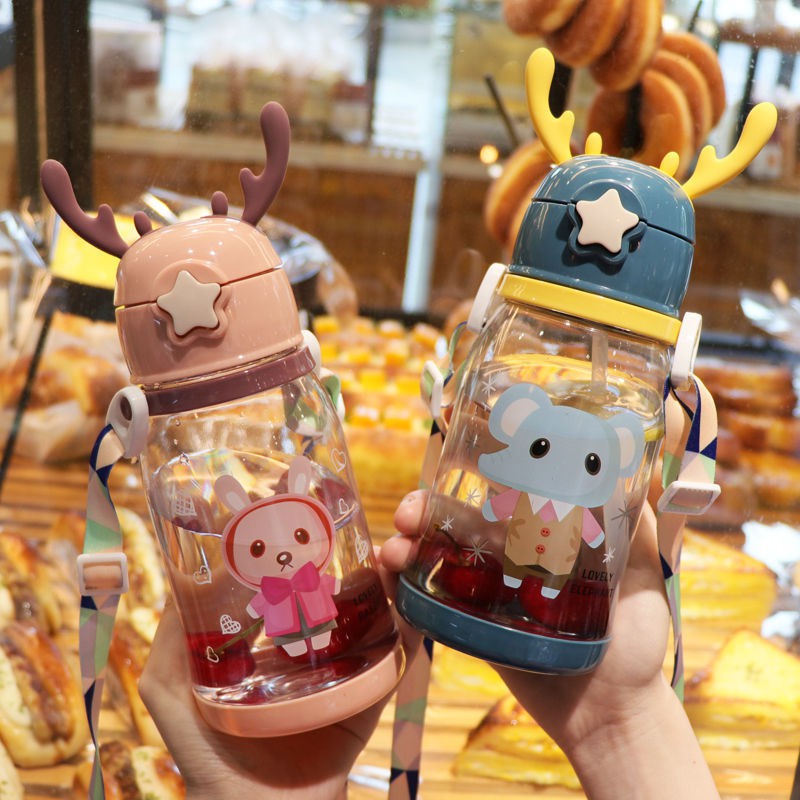 ✺▪✗Anak-anak gelas air jerami botol bayi musim panas perempuan untuk murid TK di anti-jatuh cangkir